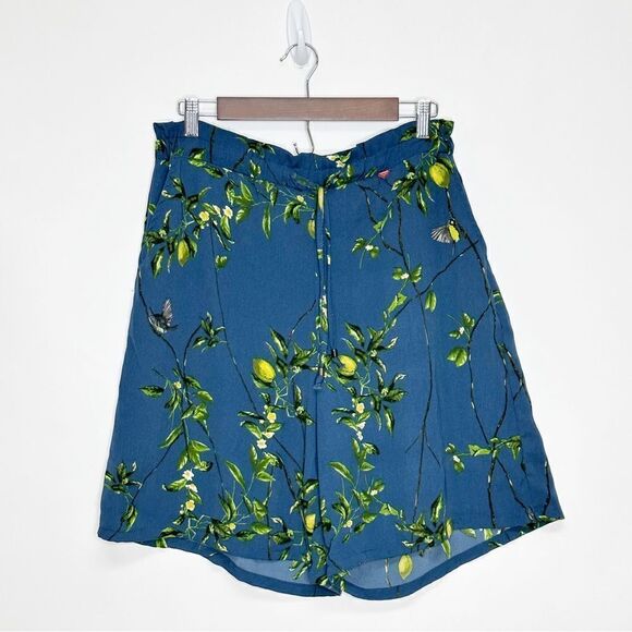 Anthropologie High Waist Bermuda Shorts Lemon Print Blue Yellow Size Small - Picture 4 of 8
